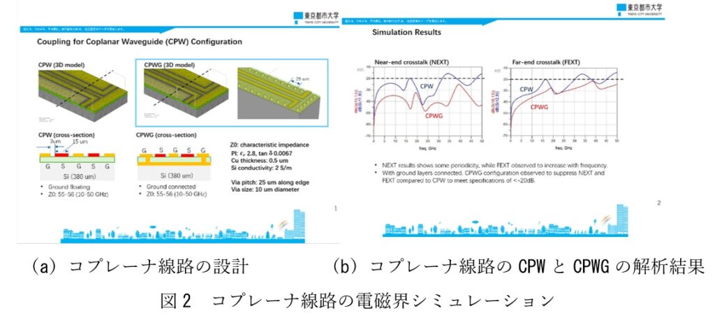 図２　コプレーナ線路の電磁界シミュレーションの画像
