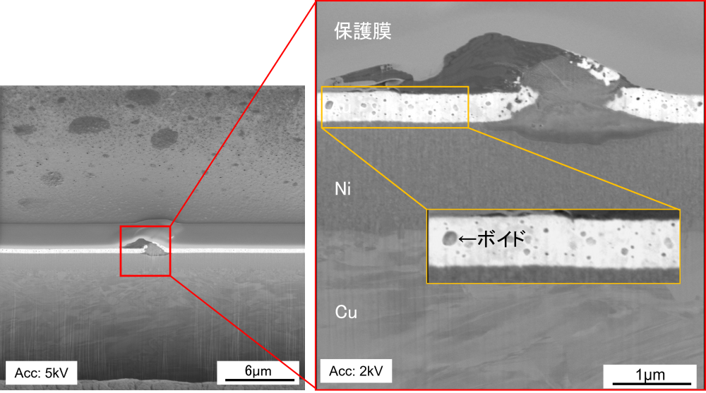めっき異常部断面のSEM観察