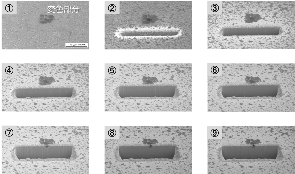 図1　FIB加工による変色部までの加工の様子