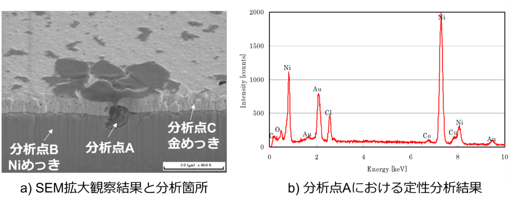 図2　変色部の断面観察と分析結果